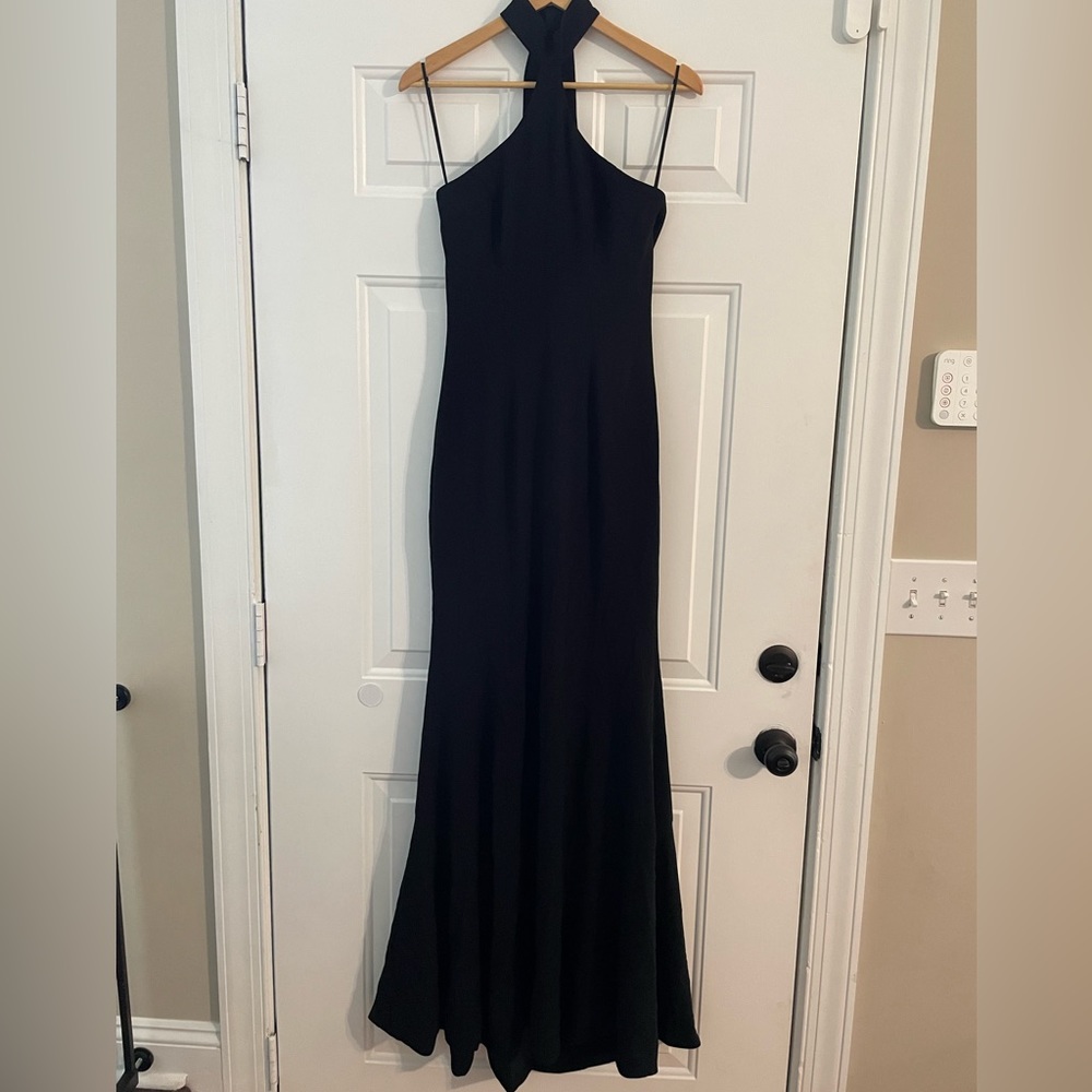 Dress the population black floor length halter formal M